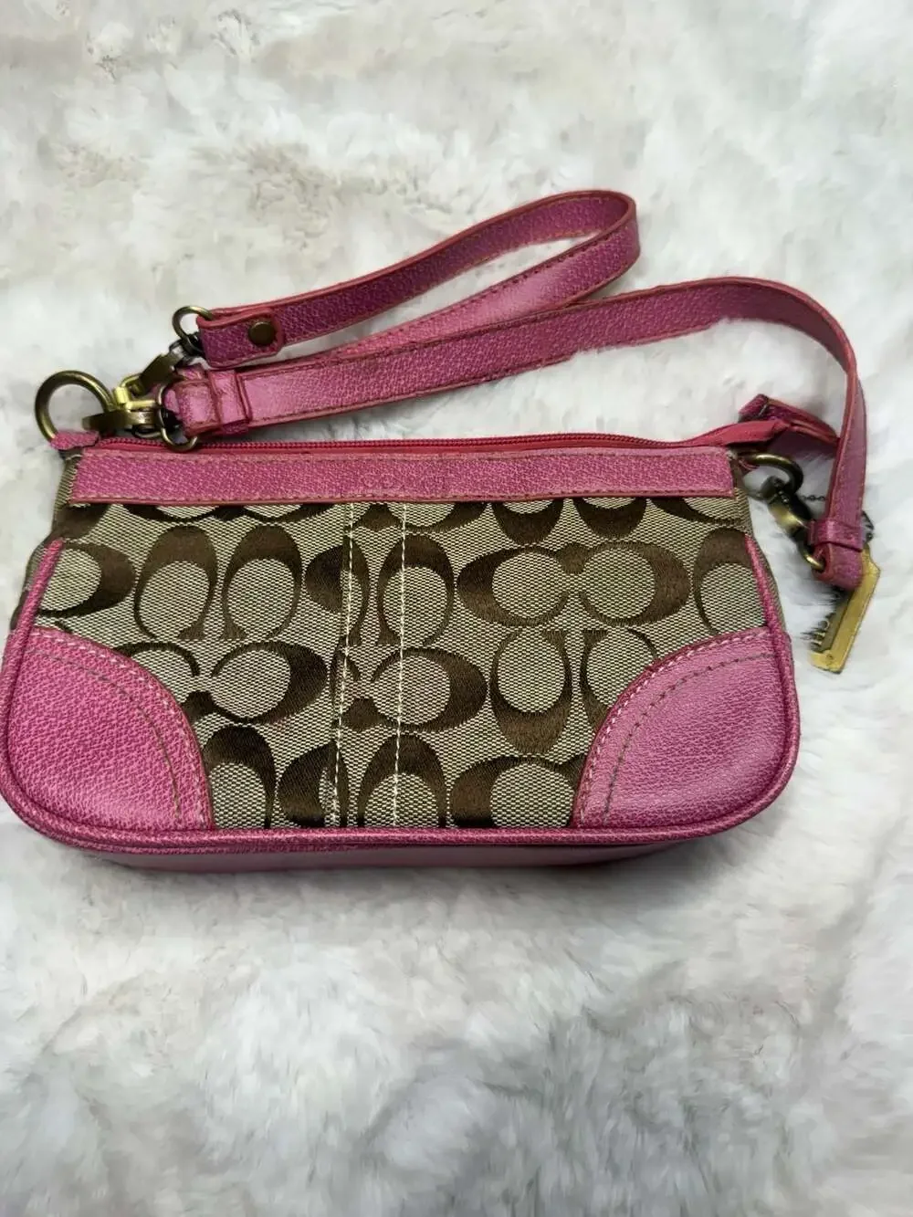 Coach Signature C Small Shoulder Bag/Wristlet in Brown and Pink